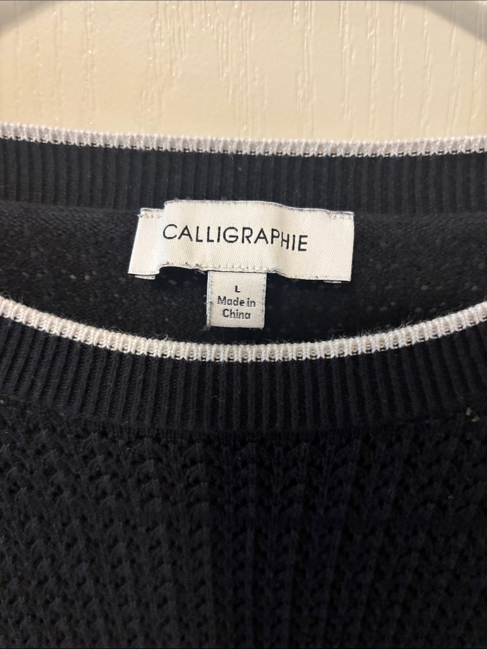 Calligraphie Black Ruffle Short Sleeve Crewneck Sweater with Contrast Trim - Picture 2 of 5